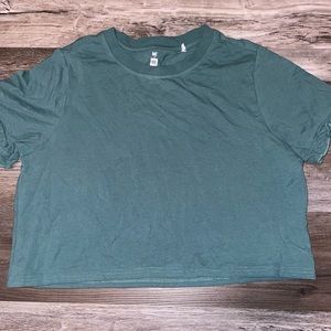 green t shirt ruffled sleeves